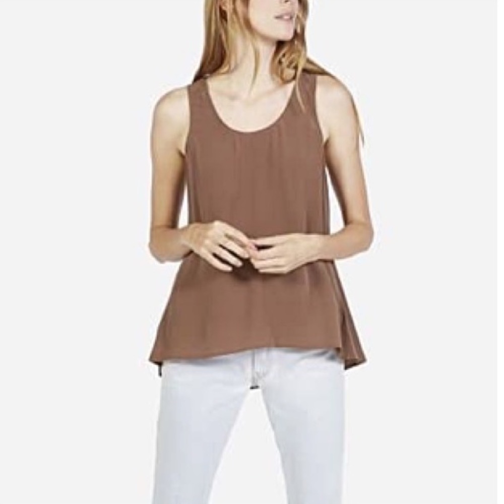 Sans Souci Blouse Brown Faux Suede sleeveless Flowy Blouse Size L